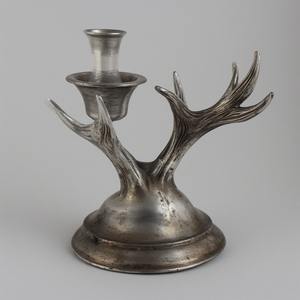 Bougeoir vintage en aluminium coulé avec corne de renne et surface argentée Artisan Craft Offering Decorative - Product Image 5