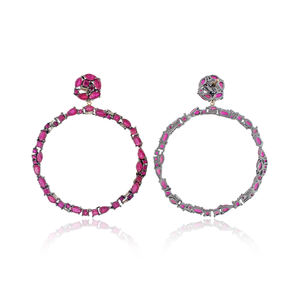 Pendientes de Plata de Ley 925 con Baño de Rodio, Corte Baguette, Redondos, con Diamantes Colgantes, para Mujer, Estilo Clásico - Product Image 3