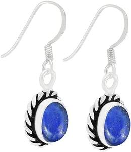 Pendientes de piedras preciosas de lapislázuli, pendientes de forma redonda de Plata de Ley 925 sólida para mujeres y niñas, Pendientes colgantes, joyería de plata - Product Image 3