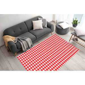 Tapis à carreaux rouges et blancs, tapis imprimé moderne pour la décoration de la maison, avec tapis à poils doux - Product Image 1