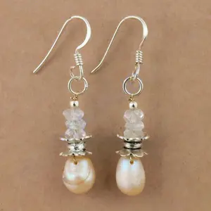 Boucles d'oreilles pendantes en argent 925 avec perle et pierre de lune pour femmes, produit cadeau tendance - Product Image 2