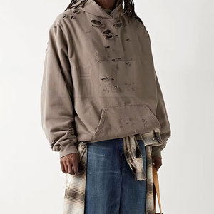 Custom Design High Quality <b>Pullover</b> <b>Men</b> Basics Distressed Hoodies Solid Casual Plus Size <b>Men</b> Basics Distressed Hoodies - Product Image 3