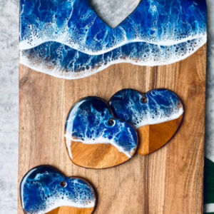 แผ่นไม้รองชีสทำจากไม้สี่เหลี่ยมผืนผ้าพร้อมจานรอง4ชิ้นลายคลื่นทะเลเครื่องใช้บนโต๊ะอาหารสุดหรูสำหรับร้านอาหารใช้ในบ้าน - Product Image 1