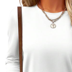Camiseta Básica de Manga Larga para Mujer, Cuello Redondo, Elástica, Informal, Holgada, Transpirable, de Secado Rápido, Lisa, para Uso Diario, Ligera - Product Image 3