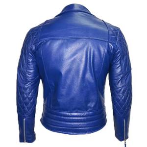 Chaqueta de Motociclista de Cuero Azul para Hombre 2026, Elegante, Ajustada, con Cinturón en la Cintura, Cierre de Cremallera Frontal y Hombros Acolchados - Product Image 6