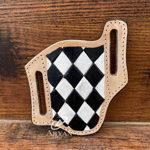 ปลอกมีดหนังแท้ลายตารางพร้อมห่วงเข็มขัดสแตนเลสใบมีดที่เก็บกระเป๋าคาดเอวสำหรับตั้งแคมป์ - Product Image 1