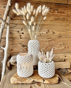 Vase en macramé Boho fait à la main pot en verre de table intérieur extérieur avec corde de coton pour décor de balcon conception unique de vase à fleurs - Product Image 2