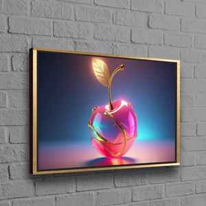 Art mural Golden Cherry : impression sur toile de fruits roses brillants, décoration glamour moderne, encadrement doré 1P - Product Image 1