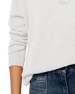 <b>Women</b> <b>White</b> Collared V Neck Knit Sweater Long Sleeve Loose Fit Soft Winter Pullover Casual Elegant Daily Wear Top For <b>Women</b> - Product Image 5