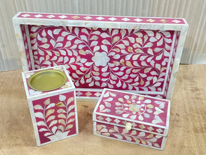 Ensemble Bakhoor en nacre florale fait à la main-Brûleur d'encens avec incrustation élégante avec plateau, parfum de maison arabe de luxe - Product Image 2