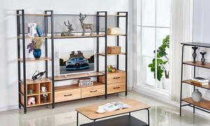 Soportes de TV de metal de estilo moderno con estante organizador y bandeja de madera muebles de interior para el hogar para hotel - Product Image 5