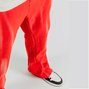 Vintage lavado desgastado lavado ácido apilado Flare pantalones de chándal Jogger pantalones de chándal Patchwork elástico hombres Flare Pantalones - Product Image 2