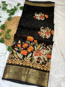 Sari Banarasi de Georgette para Mujer, Elegante y Moderno, con Bordado Completo en Zari y un Pallu Rico - Product Image 5