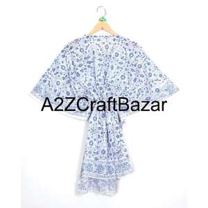 Lightweight Eco-Friendly Washable Pure Cotton V-neck Midi Tunic Kaftan Tassel Bohemian Floral Print Short Sleeve Casual <b>Dress</b> - Product Image 1
