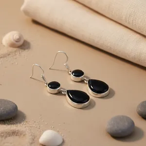 Pendientes Colgantes de Plata de Ley 925 con Ónix Negro, Joyería de Moda para Mujer - Product Image 3