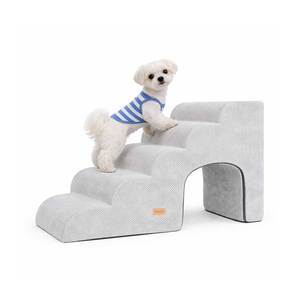 [AllmioPet] Escaleras para Mascotas de 5 Peldaños Estilo Cueva Gris AMP C5 GR 3 en 1 Escalera Segura y Cómoda para Perros, Gatos, Cachorros y Gatitos para Sofá y Cama - Product Image 1