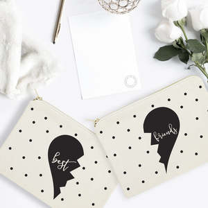 Lot de 2 trousses de maquillage portables en toile de coton à pois pour meilleures amies - Product Image 3