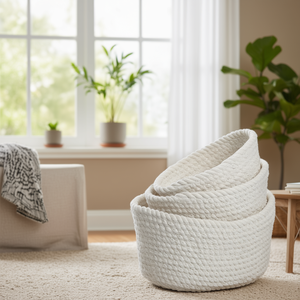 ZELLER PRESENT 3-Piece White Storage <b>Basket</b> Set for Home Organization - Product Image 3