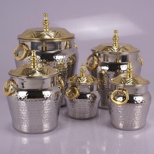 Stainless Steel Tea Sugar Coffee <b>Canisters</b> <b>Set</b> of 5 Food Storage Carton Airtight Dishwasher Safe Arabic Kitchen Item Gold Silver - Product Image 1