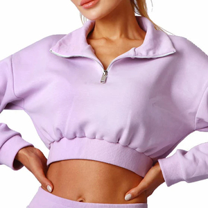 Sudadera Vintage lavada transparente con estampado personalizado para mujer Sudadera con capucha recortada con diseño forrado de patrón sólido con cremallera para el invierno - Product Image 1