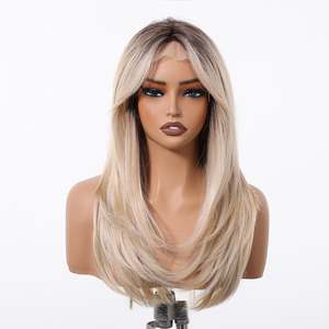 Mackenzie-DWY High Quality Premium Synthetic Lace Front <b>Wig</b> Long Straight Layered Pre-Plucked Glueless <b>Wig</b> Blonde Transparent - Product Image 4