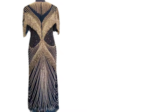 Robe de soirée noire élégante pour femmes longue robe de soirée formelle col rond demi manches caractéristiques antistatique perlé décoration perles - Product Image 2