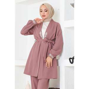 MSW19203-3 Ensemble 2 pièces décontracté avec détails roses et pierres, hauts mi-longs à col rond 100% polyester - Product Image 2