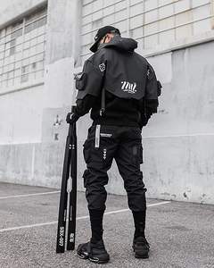 Sweat à capuche Cyberpunk Techwear noir taille plus pour hommes, streetwear, sweat à capuche noir surdimensionné en coton personnalisé pour hommes - Product Image 6