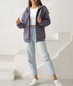 Custom Logo 100% Cotton Simplicity-Design Women Hoodie Full Zipper-Light Purple-Color Women's <b>Sweatshirt</b> Hoodie - Product Image 2