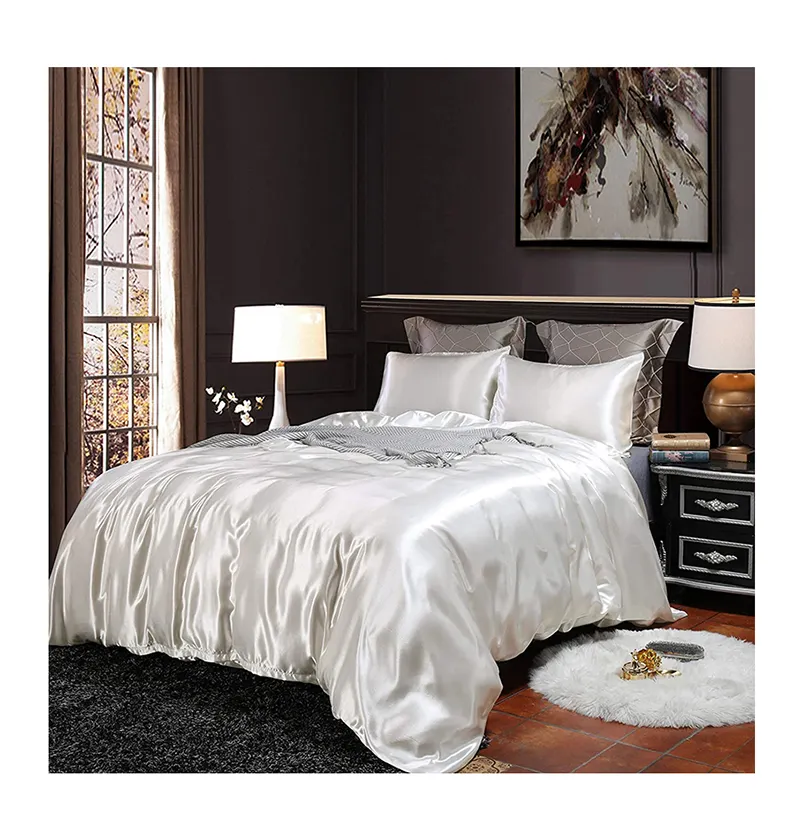 Sábanas de cama con Logo personalizado, tela de satén a rayas para sábanas de cama, precio bajo, servicio OEM de alta calidad