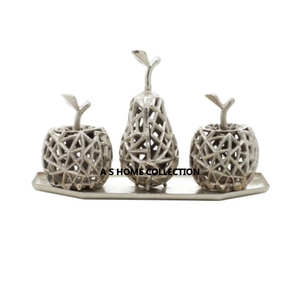 El Tema de frutas de Metal de aluminio más exigente, escultura chapada en plata, arte de fundición envejecido minimalista moderno - Product Image 1