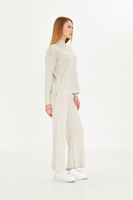 Pull deux pièces tricoté pour femmes et ensemble de tricots de pantalon pull à manches longues taille élastique, ensemble de tricots à jambes larges élégant