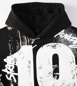 Sudadera con Capucha de Moda Urbana Vintage Personalizada para Hombre, con Estampado Hecho a Mano, Estilo Holgado con Hombros Caídos, para Moda Urbana Informal - Product Image 3