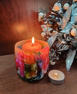 Custom Trendy Unique Multi-colored Marbleized Handmade Decorative Multi-purpose <b>Small</b> Square Empty wax-filling Candle Glass <b>Jar</b> - Product Image 2