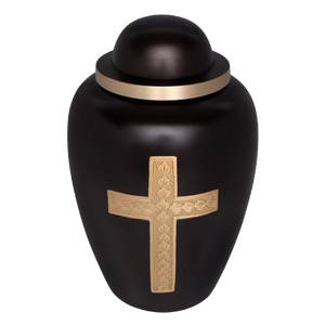Urne funéraire marron avec croix dorée - Urne de crémation pour cendres humaines - Product Image 3