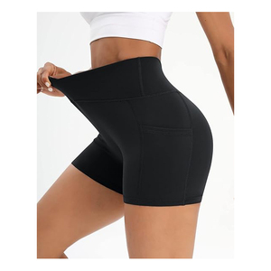 Short de yoga extensible en spandex de gymnastique active pour femmes Pack de 2 pièces Poches latérales croisées à motif solide Poches latérales de compression - Product Image 3
