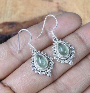 925 pendientes giratorios de Prehnita de plata esterlina sólida joyería de plata pendientes en forma de pera para mujeres niñas pendientes colgantes de piedras preciosas - Product Image 3