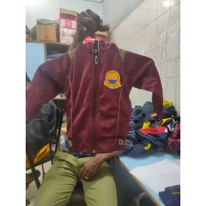 Sweat-shirt décontracté pour enfants avec capuche, unisexe, en polyester satiné, couleur bordeaux, design uni, uniforme scolaire pour garçons et filles - Product Image 1