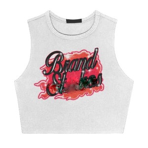 Débardeur court noir en coton 240 GSM délavé à l'acide pour femme, avec logo personnalisé imprimé en relief et paillettes, style streetwear respirant - Product Image 5