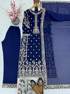 Tela de Georgette Sintética Inspirada en Bollywood, Lista para Usar en Fiestas de Invierno, con Bordado en Ambos Lados y Trabajo de Moti, Seda Tradicional - Product Image 3