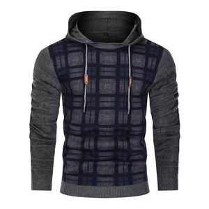 Pull-over de sport pour homme Haut respirant en tricot à capuche Décontracté Géométrique Plaid Design Athlétique Streetwear Style Capuche pour homme - Product Image 4