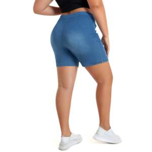 Shorts en jean stretch taille haute bleu clair pour femme, coupe décontractée, poches, respirant, essentiel d'été, Spandex/Coton - Product Image 4