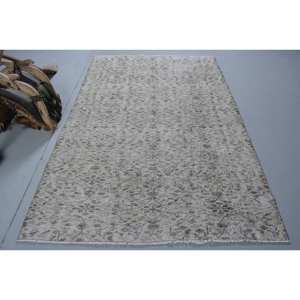 Vintage Turkish <b>Rug</b> Beige Black 4.4 X 7.8ft Handmade Wool Large Area Patchwork Design Rectangular <b>Hallway</b> Latex for Room Decor - Product Image 1