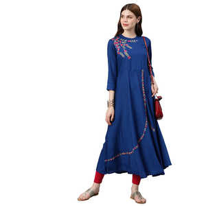 Chemisier et chemise confortables Anarkali Kurta brodés de rayonne bleue élégante pour femmes - Product Image 2