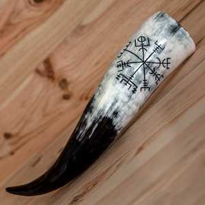 Cuernos vikingos tallados náutico estilo Vintage Mead Ale recuerdo de fiesta de Navidad - Product Image 3