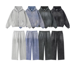 Factory Price Custom Logo Hooded Plain Dyed Vintage Street Wear Fashionable <b>Tracksuit</b> Men Lightweight Hot Sale Winter Set Solid - Product Image 6