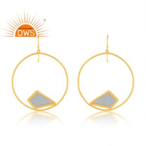 Dernière conception faite à la main 18K plaqué or naturel Aqua calcédoine pierres précieuses balancent boucle d'oreille Demi fabricant de bijoux fins - Product Image 4