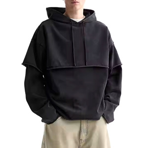 Sudadera con capucha de lavado ácido de algodón 100% para hombre, Jersey de manga doble de alta calidad, estilo Vintage lavado con piedra desteñida para invierno - Product Image 1