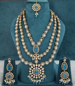 Moissanite Polki Brass and Doublet Stone <b>Necklace</b> <b>Set</b> With Maang Tikka Long Rani Haar <b>Bridal</b> <b>Set</b> Ideal For Weddings, Party Wear - Product Image 6