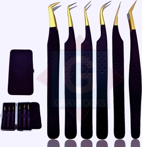 Pinzas de pestañas de calidad superior Pinzas de extensión de pestañas de color púrpura de etiqueta privada de acero inoxidable - Product Image 1